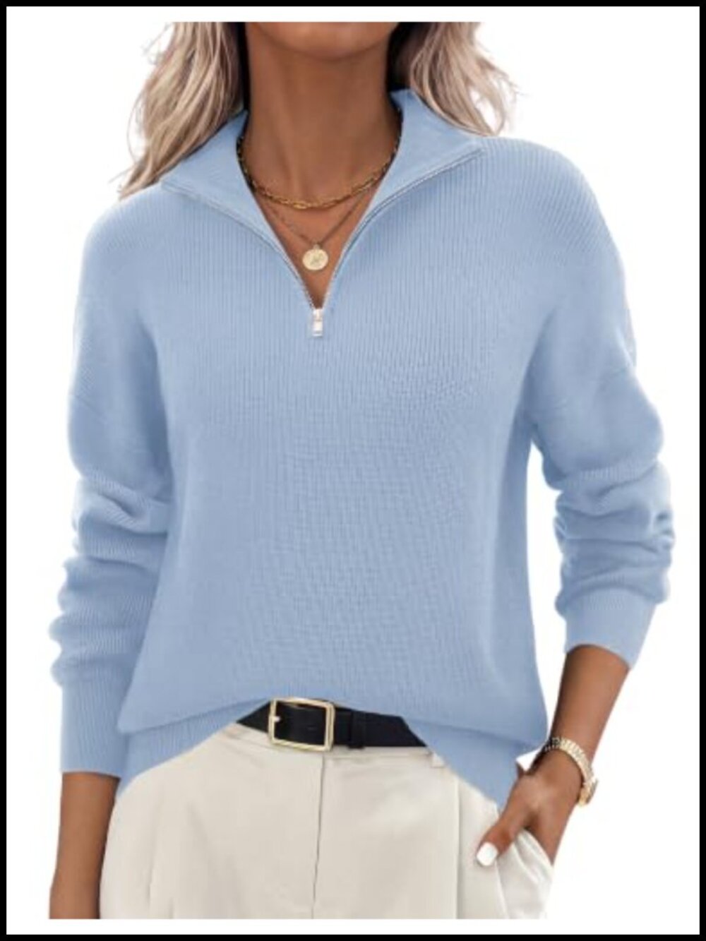 Women's Quarter Zip Knit Pullover Sweater Long Sleeve Soft